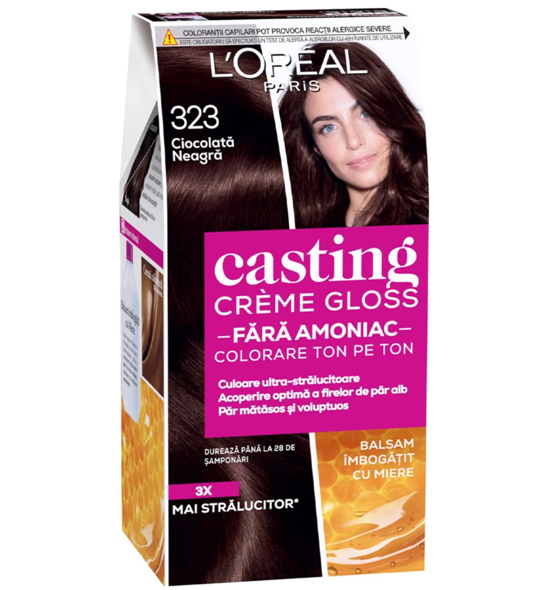 Vopsea de par semi-permanenta fara amoniac Casting Creme Gloss 323 Ciocolata Neagra, 180ml, L'Oreal Paris 