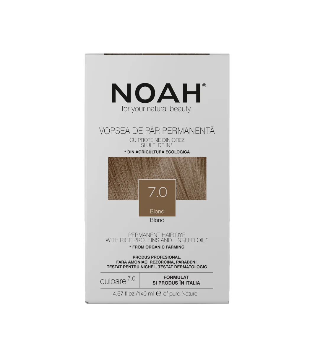 Vopsea de par naturala Blond (7.0), 140ml, Noah 