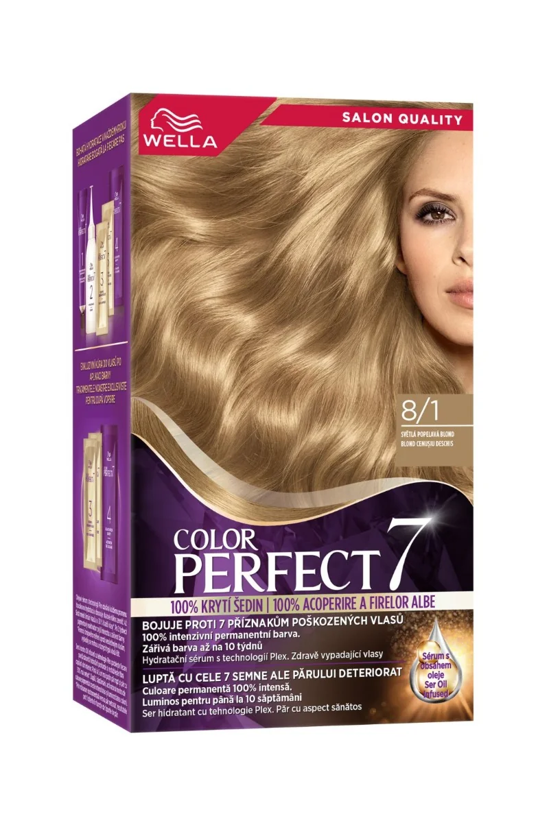 Vopsea de par permanenta Blond Cenusiu Deschis 8/1 Color Perfect, 135ml, Wella 