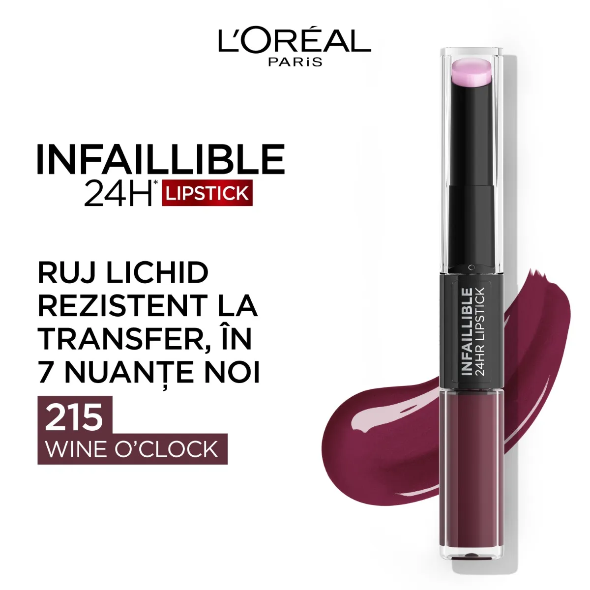 Ruj lichid rezistent la transfer Infaillible 24h 215 Wine O' Clock , 6.4ml, L'Oreal Paris 