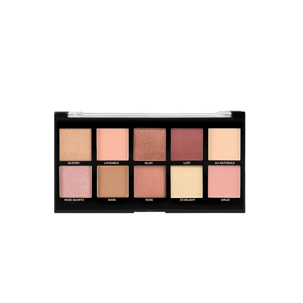 Paleta de farduri vegane cu 10 nuante Bare Rose, 103g, Profusion Cosmetics