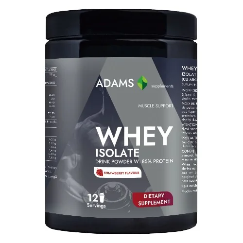 Pudra proteica cu aroma de capsuni Whey Isolate Protein, 360g, Adams Vision