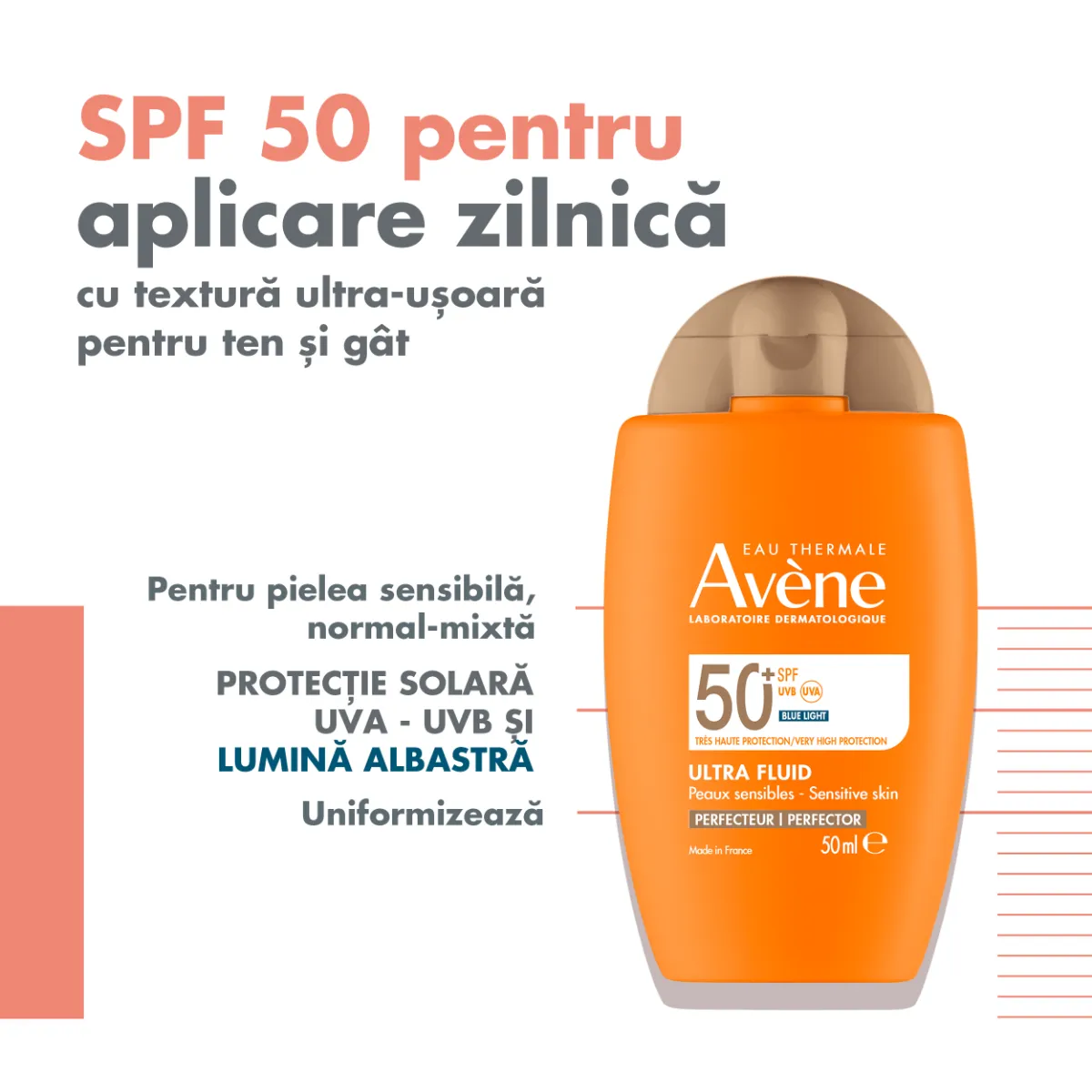 Fluid nuantator cu protectie solara pentru piele normala si mixta SPF 50+ Ultra Triasorb, 50ml, Avene 