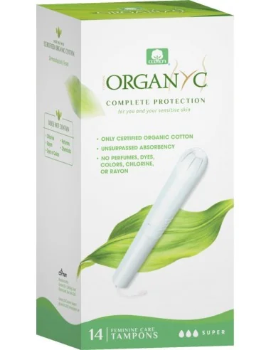 Tampoane din bumbac organic cu aplicator Super, 14 bucati, Organyc