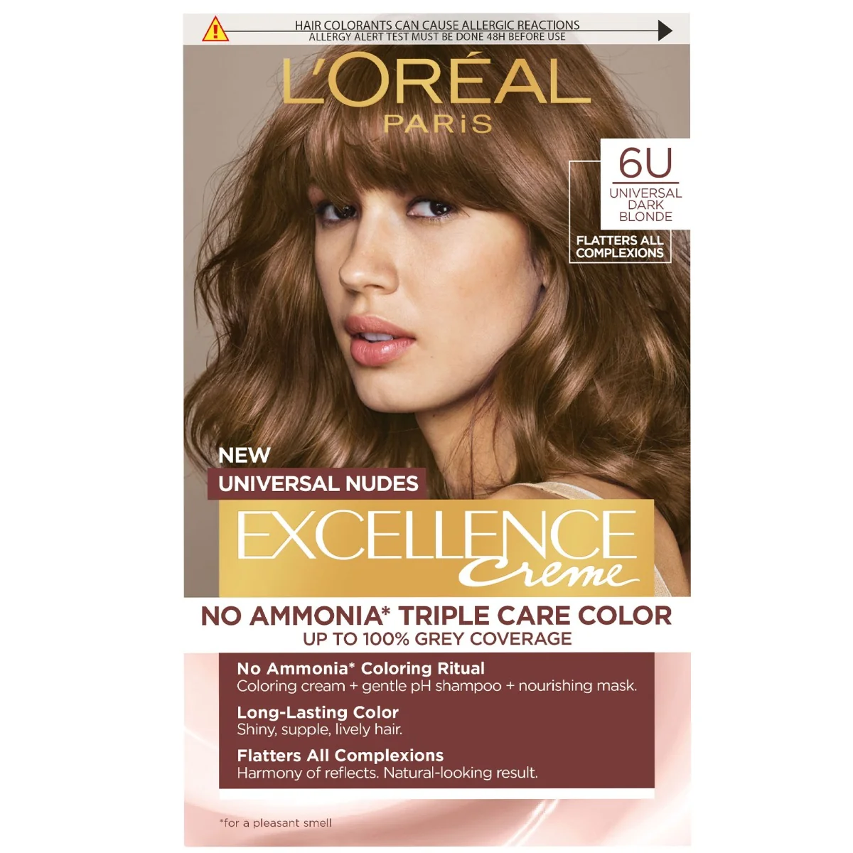 Vopsea de par permanenta fara amoniac Excellence Universal Nudes 6U Dark Blonde, 192ml, L'Oreal Paris 