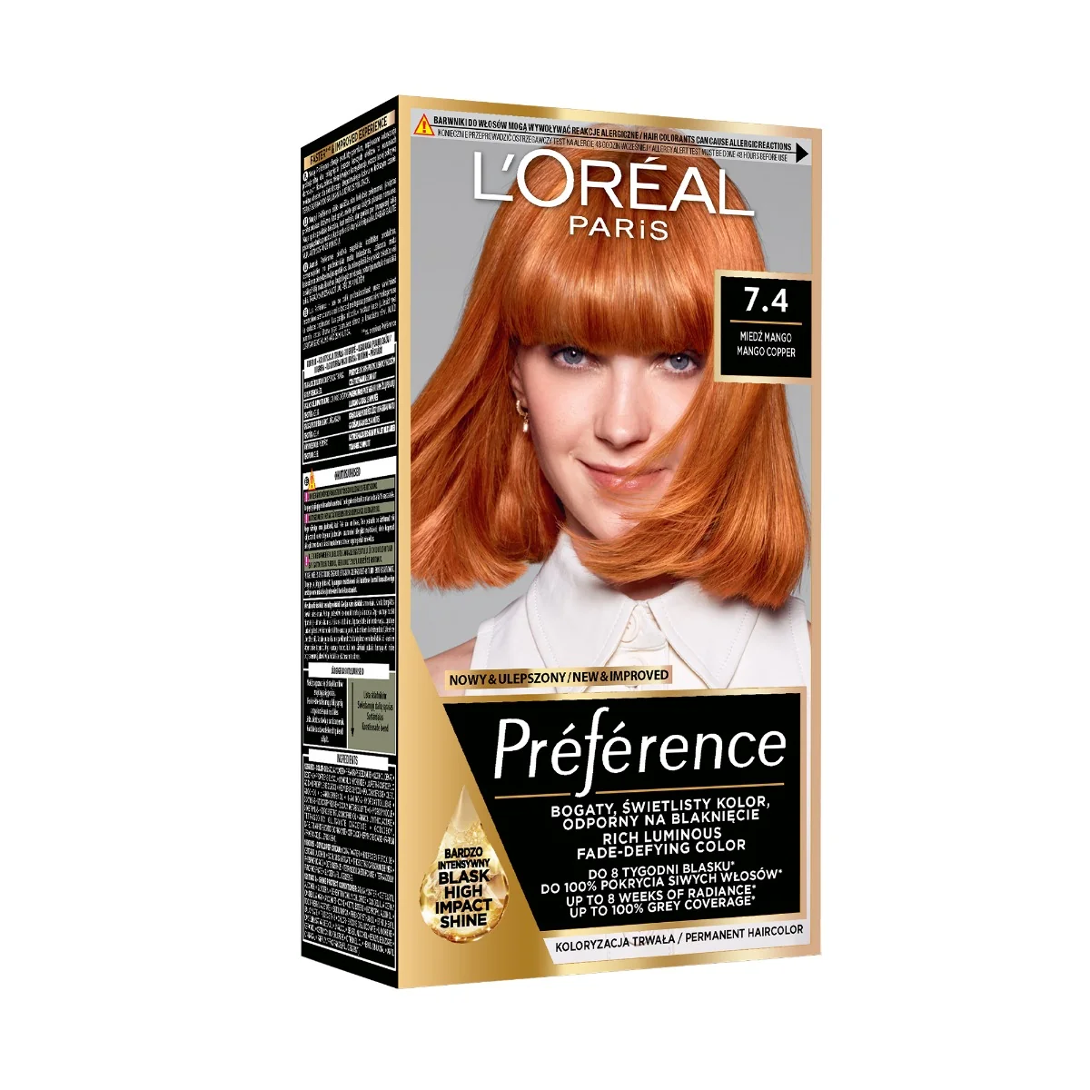 Vopsea de par permanenta cu amoniac Preference 7.4 Mango Dublin, 174ml, L'Oreal Paris 