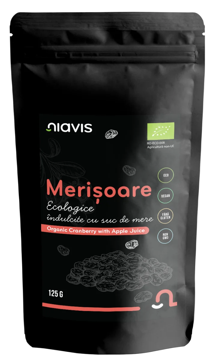 Merisoare ecologice indulcite cu suc de mere, 125g, Niavis