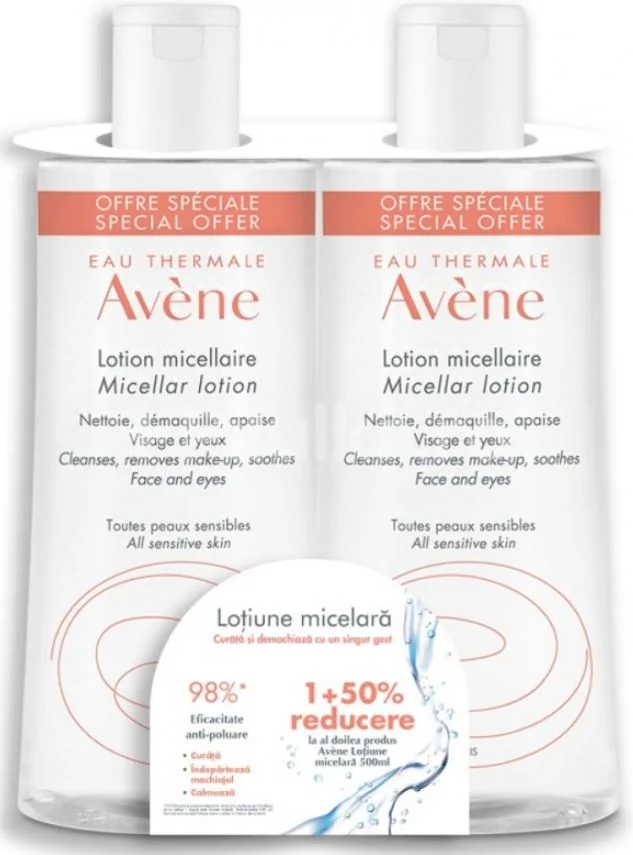 Pachet Lotiune micelara 1 + 50% reducere la al doilea produs, 2 x 500ml, Avene