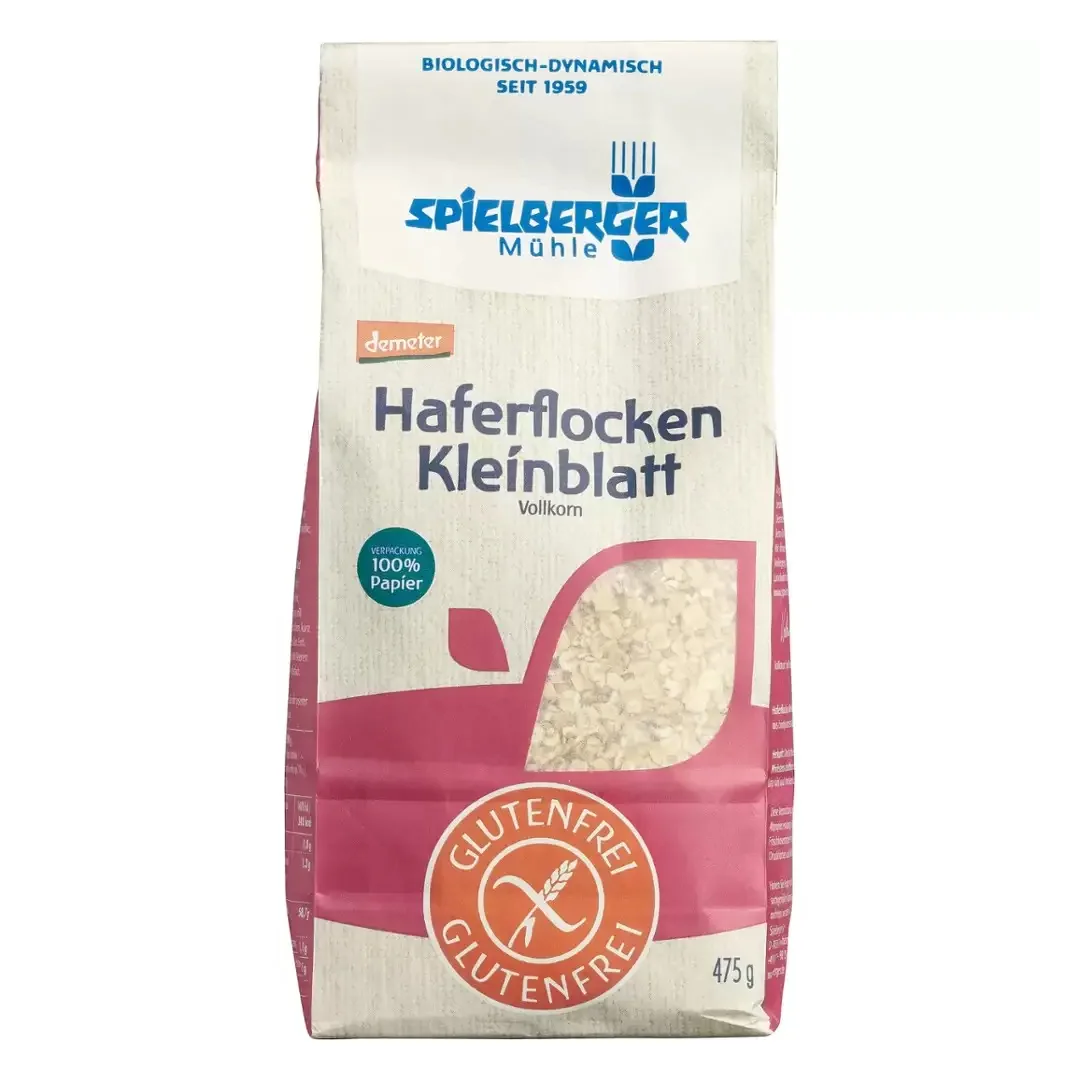 Fulgi mici de ovaz integrali Eco fara gluten Demeter, 475g, Spielberger 