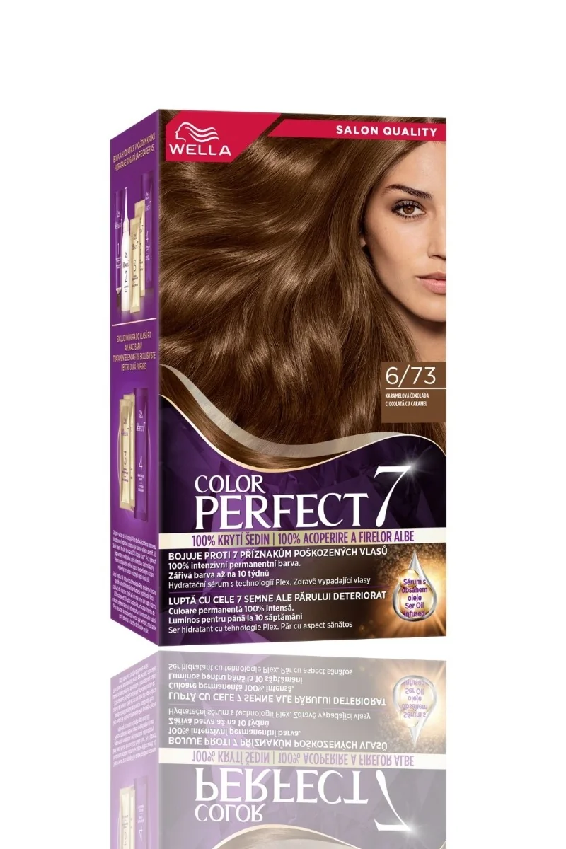 Vopsea de par permanenta Ciocolata cu Caramel 6/73 Color Perfect, 135ml, Wella 