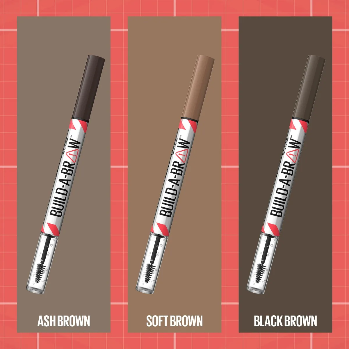 Marker de sprancene si gel de fixare 2 in 1 259 Ash Brown Build a Brow, 1.4g, Maybelline 