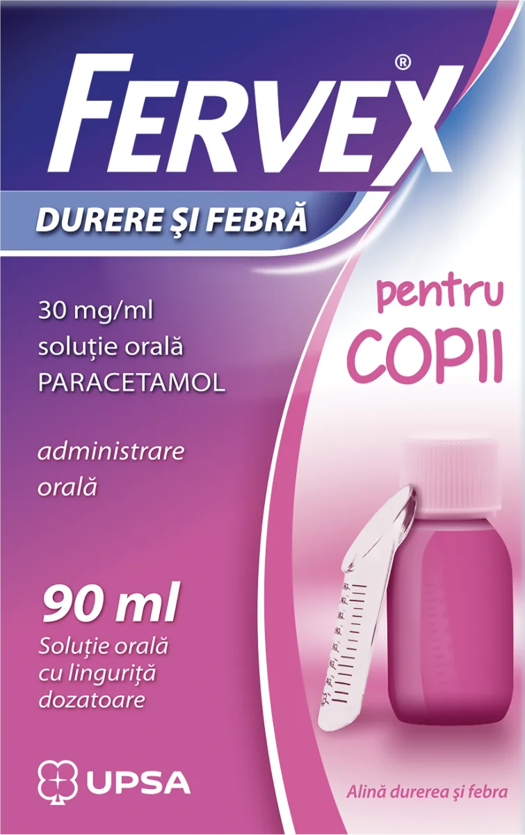 Fervex durere si febra pentru copii solutie orala 30mg/ml, 90ml, Upsa