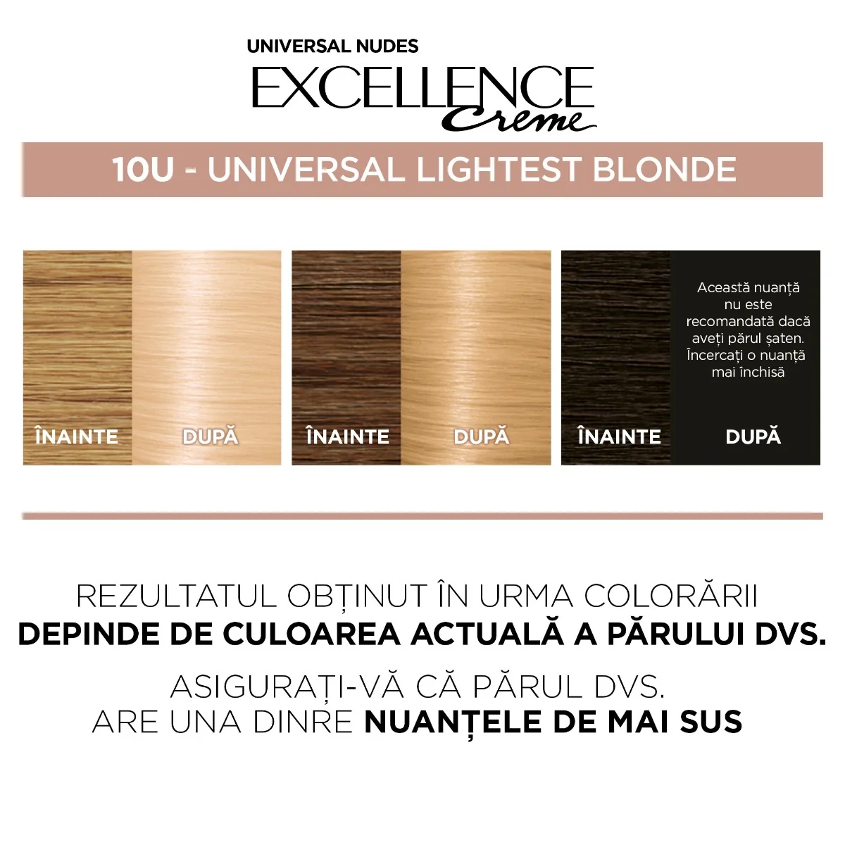 Vopsea de par permanenta fara amoniac Excellence Universal Nudes 10U Lightest Blonde, 192ml, L'Oreal Paris 