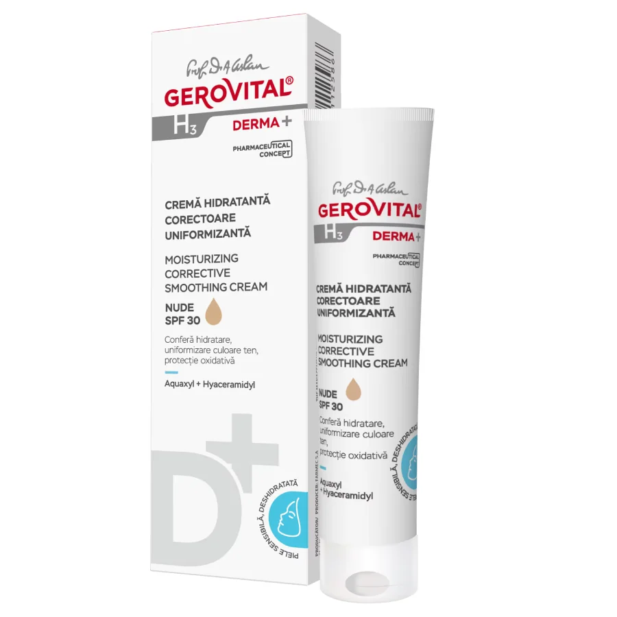 Crema hidratanta corectoare uniformizanta H3 Derma+, 30ml, Gerovital 