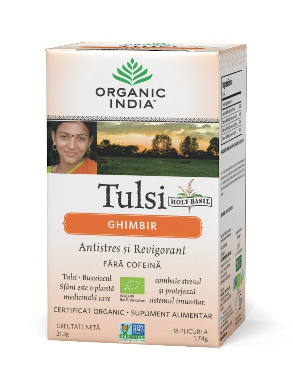 Tulsi Ceai de Ghimbir, 18 plicuri, Organic India 