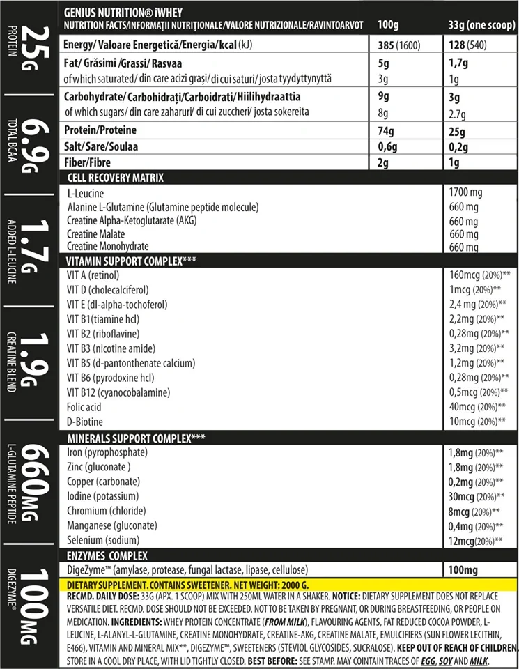 Pudra proteica cu aroma de inghetata de vanilie iWhey, 2000g, Genius Nutrition 