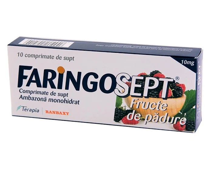 Faringosept cu fructe de padure 10 mg, 10 comprimate, Terapia