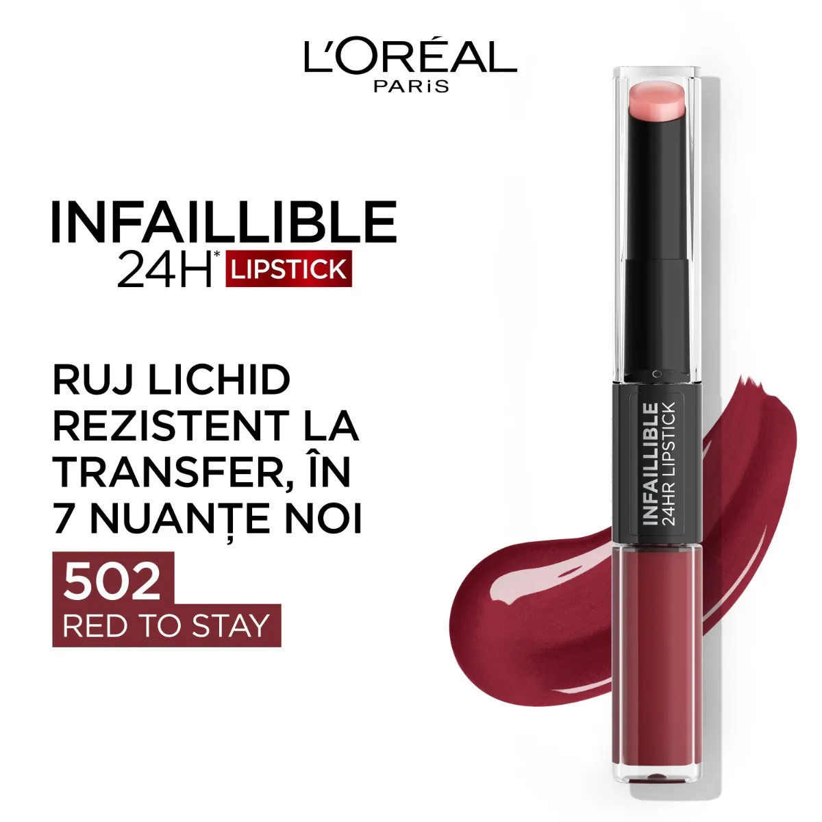 Ruj lichid rezistent la transfer Infaillible 24h 503 Red to Stay, 6.4ml, L'Oreal Paris 