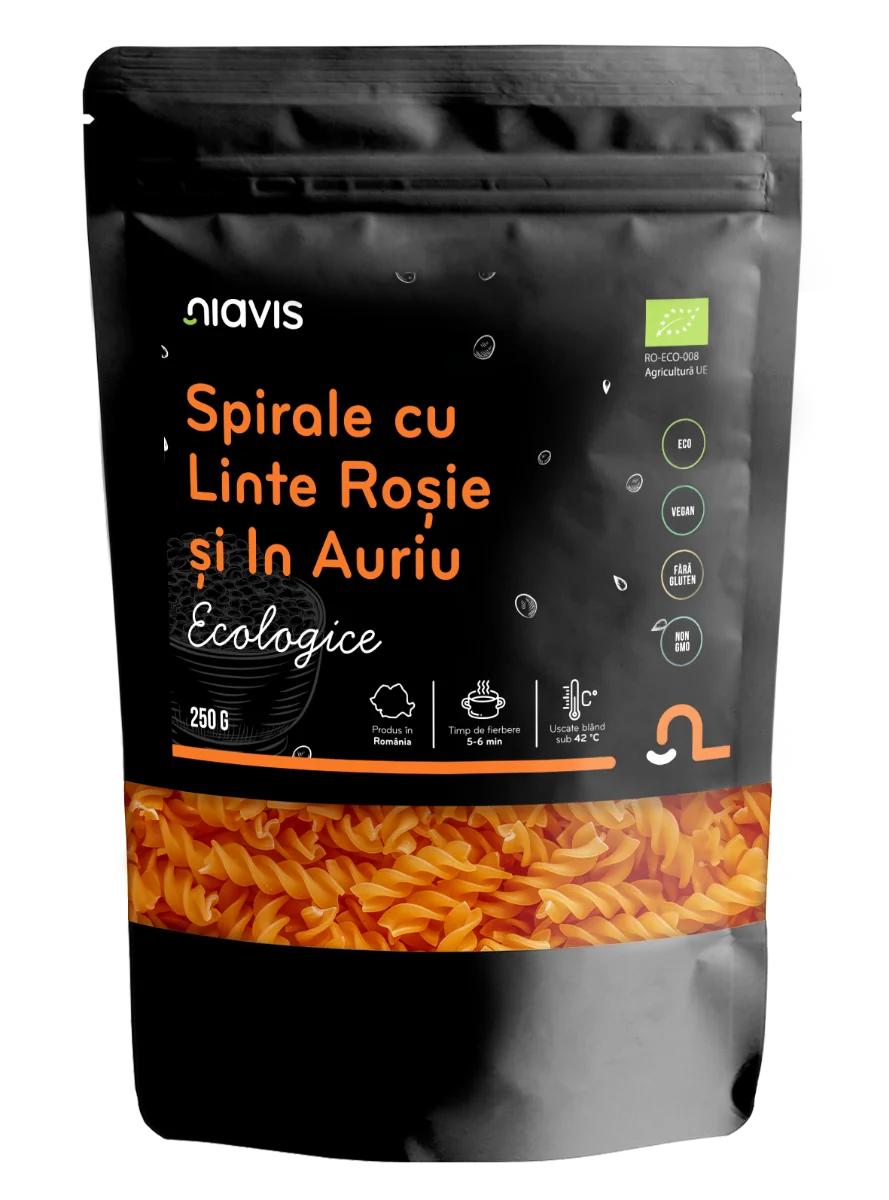 Spirale ecologice cu linte rosie si in auriu, 250g, Niavis