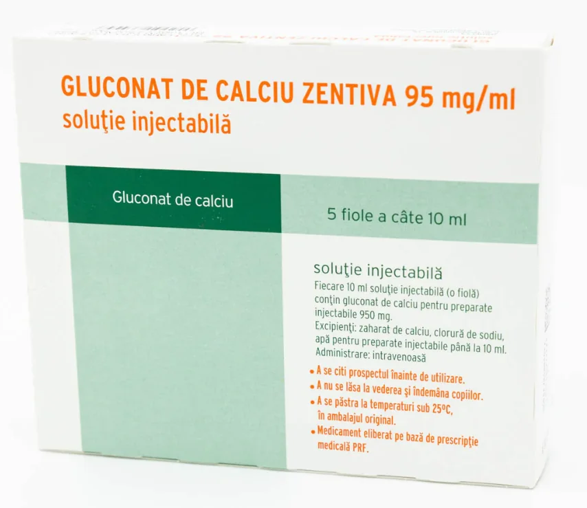 Gluconat de calciu 95mg/ml, 5 fiole x 10ml, Zentiva