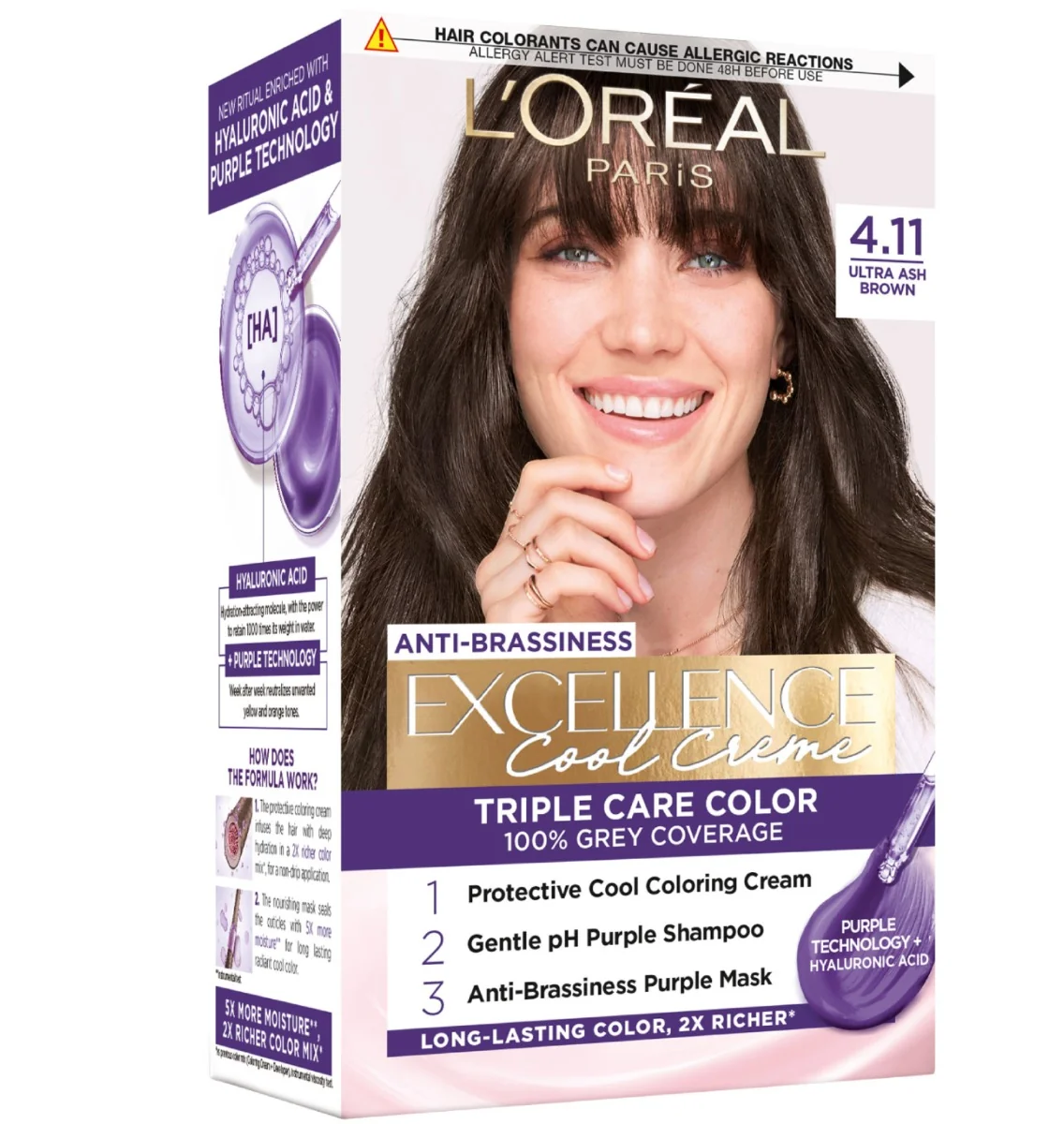 Vopsea de par permanenta Excellence Cool Creme 4.11 Saten Ultra-Cenusiu, 192ml, L'Oreal Paris 