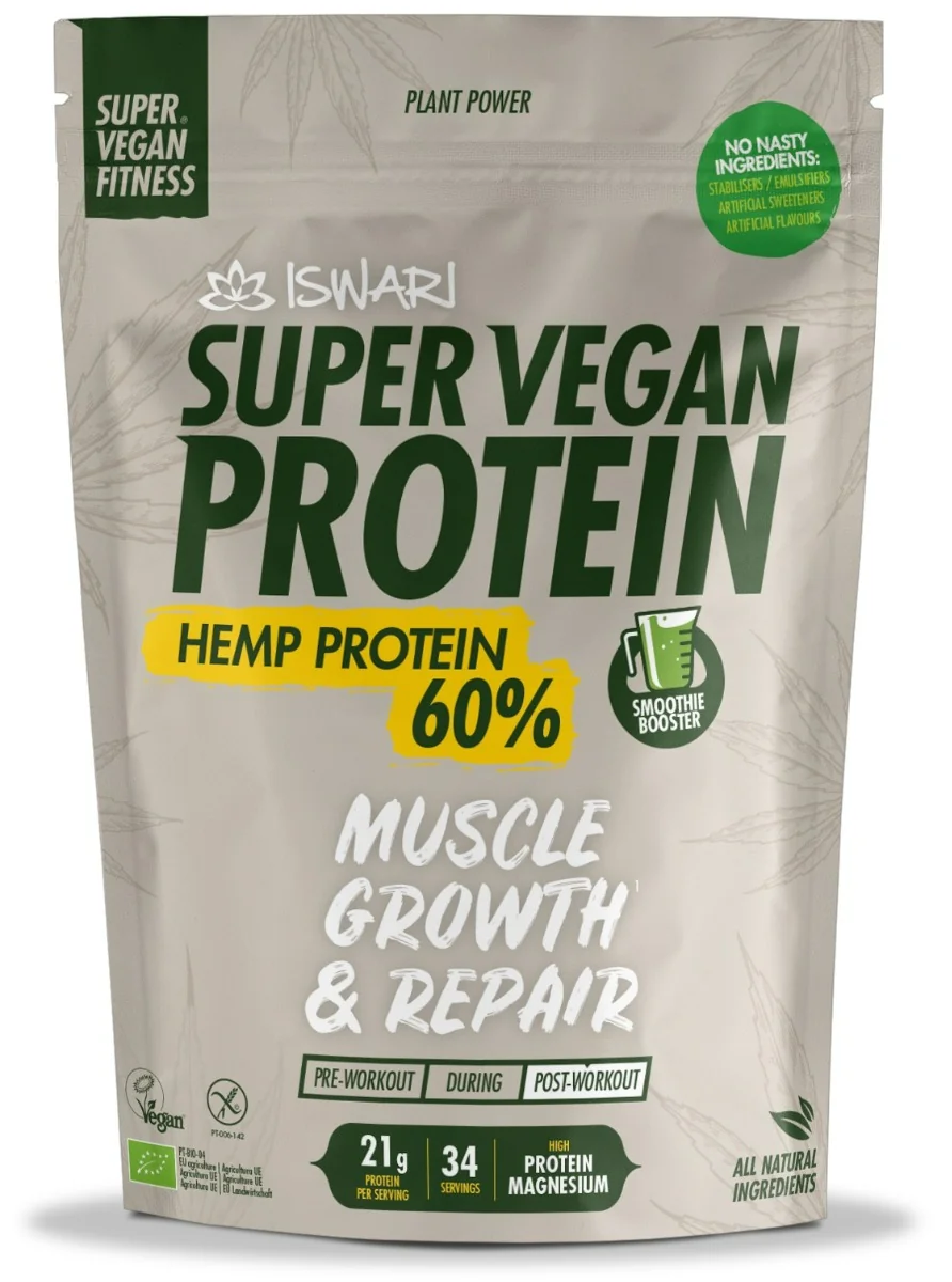 Proteina bio din canepa Super Vegan, 1200g, Iswari 