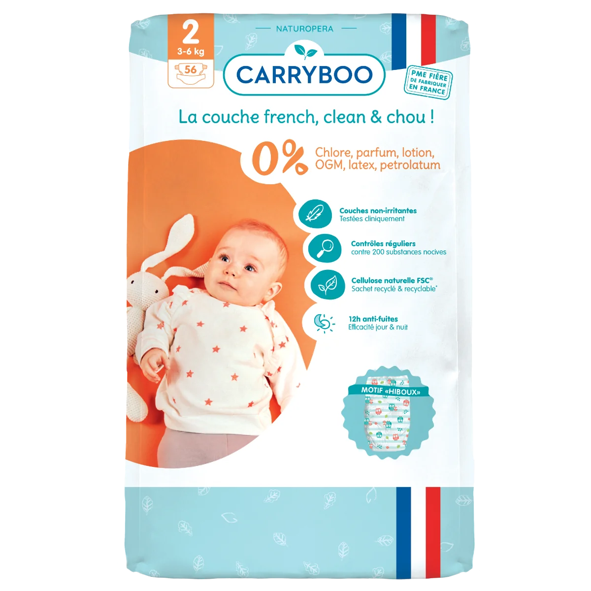 Scutece bio hipoalergence pentru nou nascuti 3-6kg marimea 2, 56 bucati, Carryboo