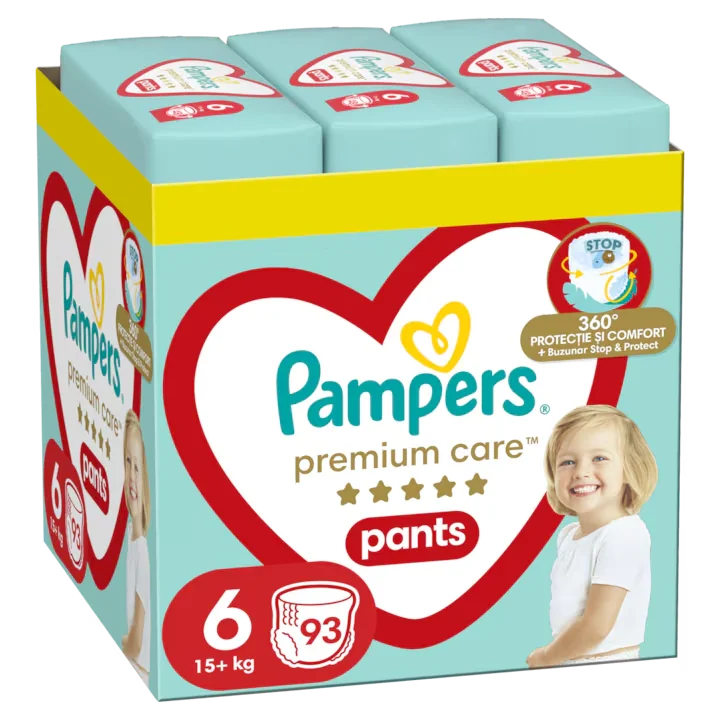 Scutece-chilotel Premium Care Pants XXL Box Marimea 6 pentru 15 kg+, 93 bucati, Pampers