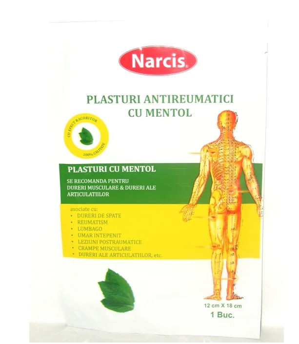 Plasture antireumatic cu mentol 12cm x 18cm, 1 bucata, Narcis