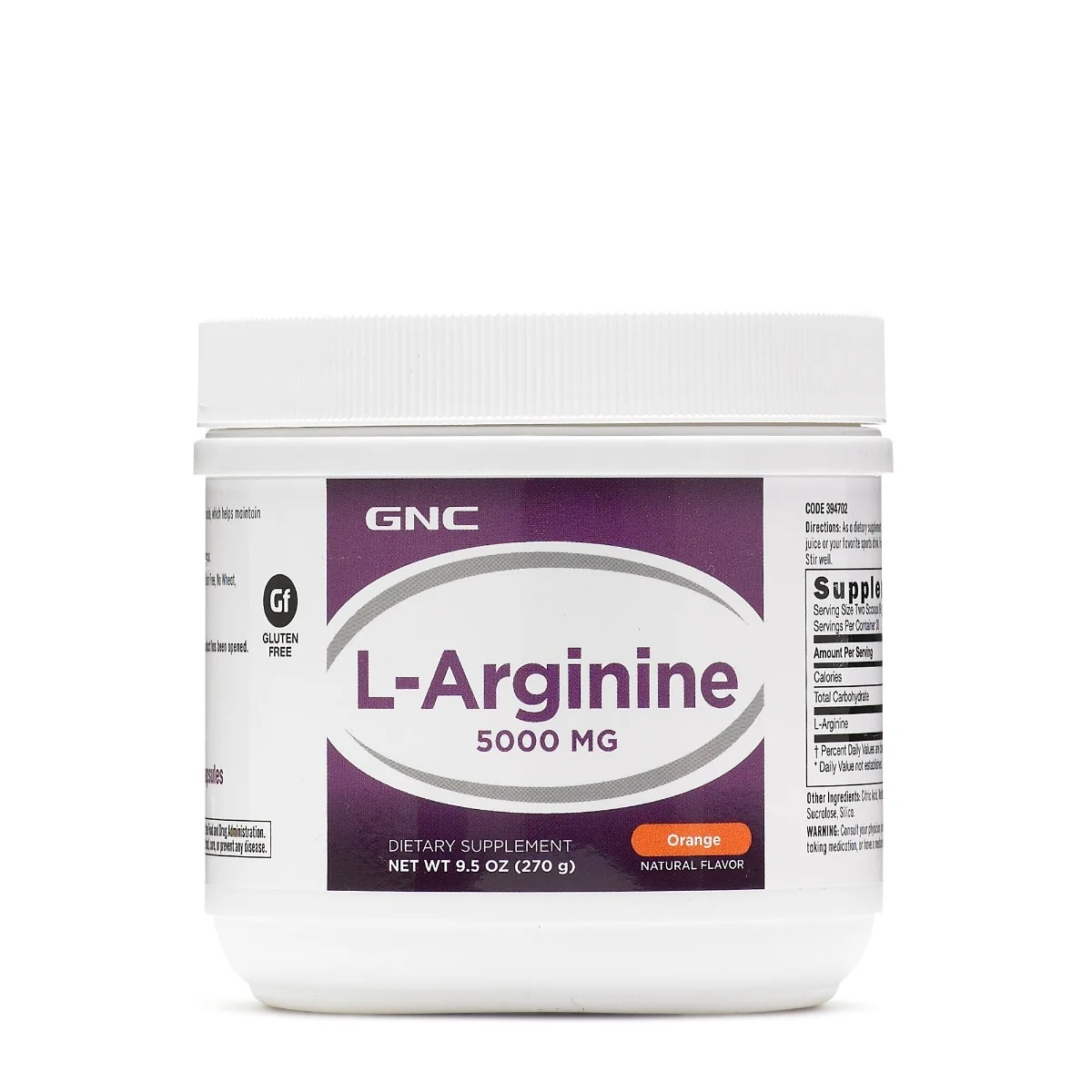 L-Arginina 5000mg cu aroma de portocale, 270g, GNC