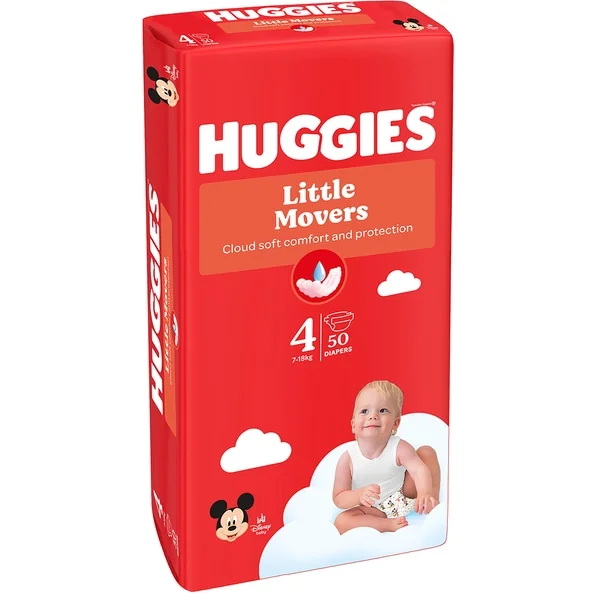 Scutece Little Movers Jumbo Marimea 4 pentru 7 - 18kg, 50 bucati, Huggies