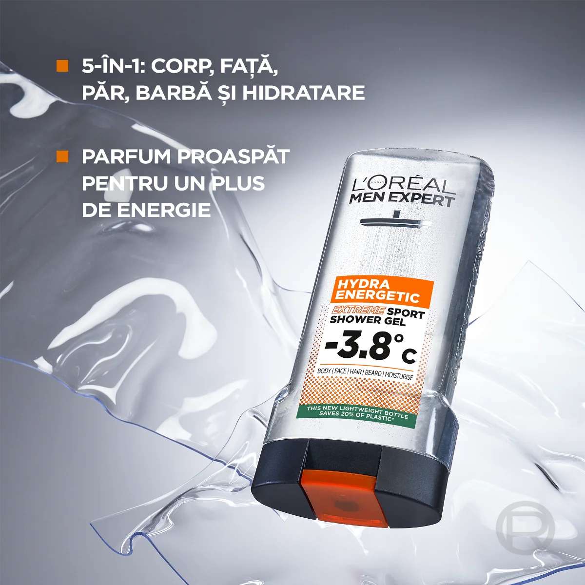 Gel de dus pentru fata, corp si barba Men Expert Hydra Energetic Extreme Sport, 300ml, L'Oreal Paris 