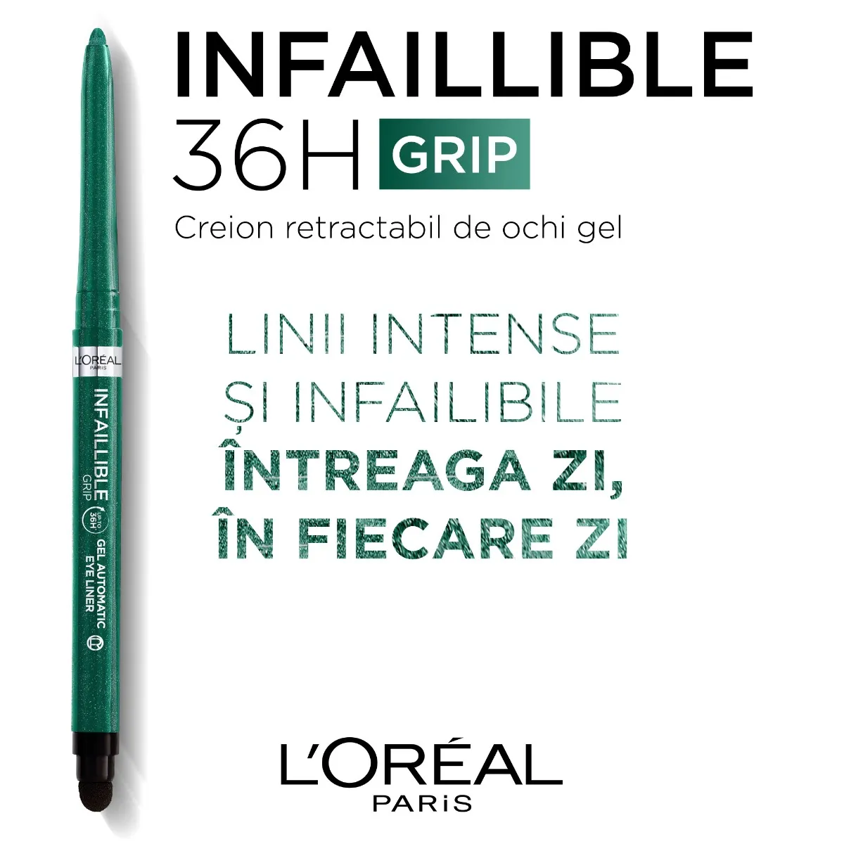 Creion mecanic de ochi gel Infaillible 36H Grip Emerald Green, 1.2g, L'Oreal Paris 