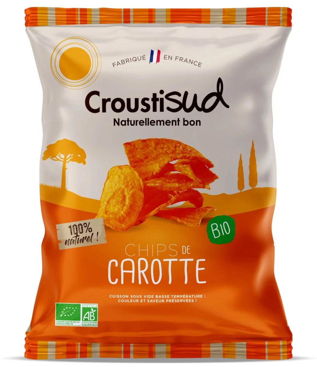 Chipsuri bio din morcovi fara sare, 70g, Croustisud