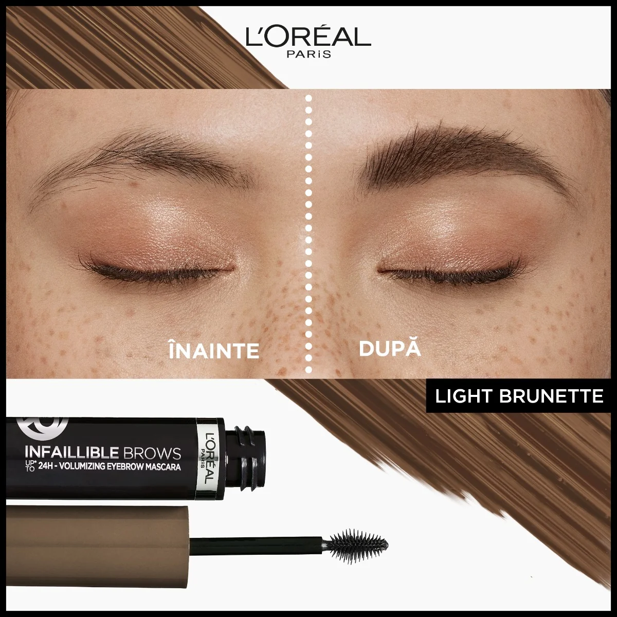 Mascara pentru sprancene cu efect de volum Infaillible 24H Light Brunette, 4.9ml, L'Oreal Paris 