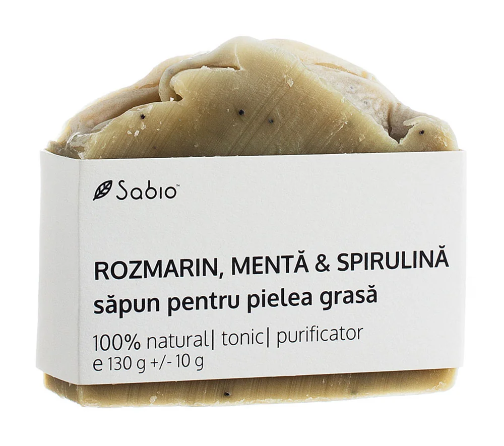 Sapun natural pentru pielea grasa cu rozmarin, menta si spirulina, 130g, Sabio