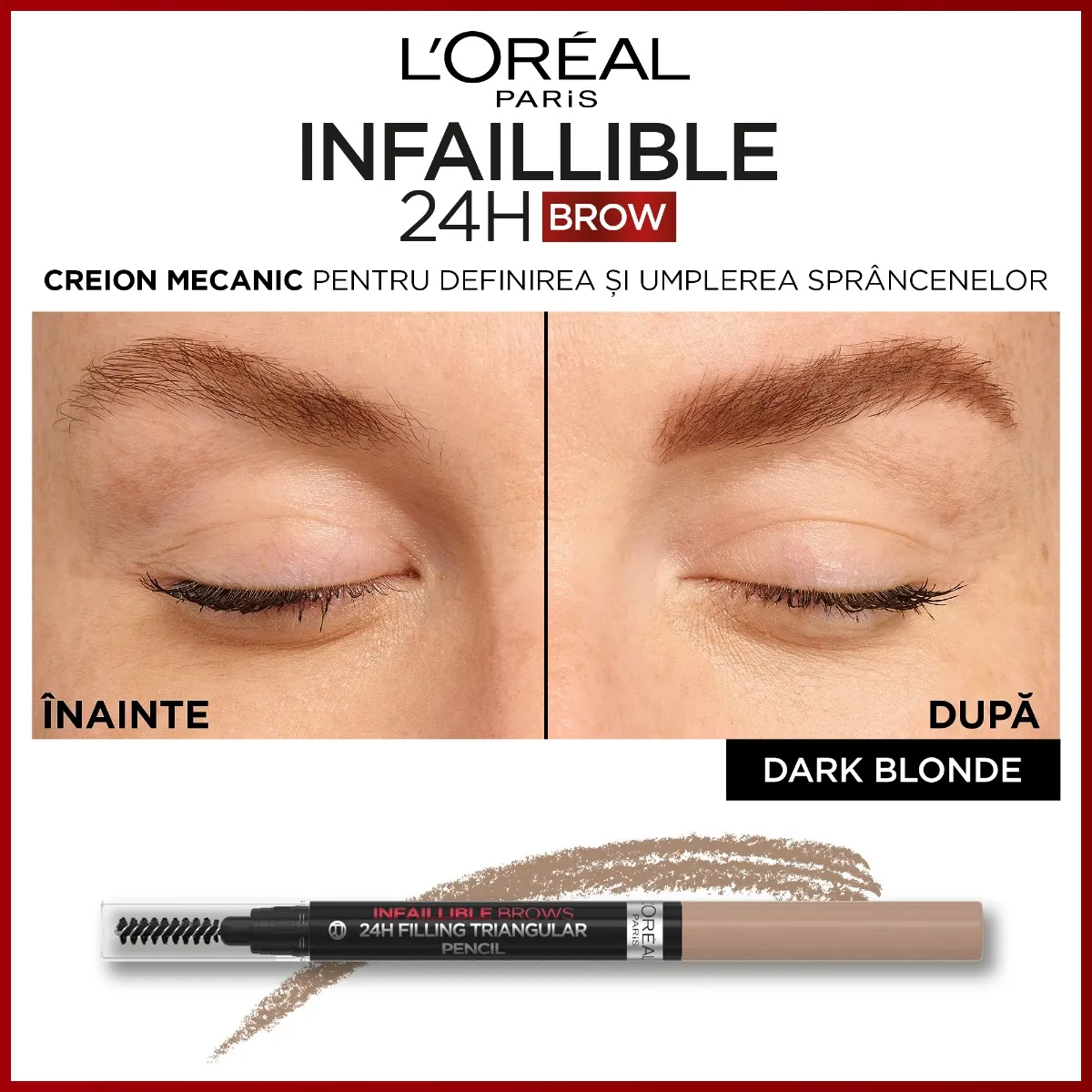 Creion de sprancene Infaillible Brows 245 Triangular 6.0 Dark Blonde, 1ml, L'Oreal Paris 