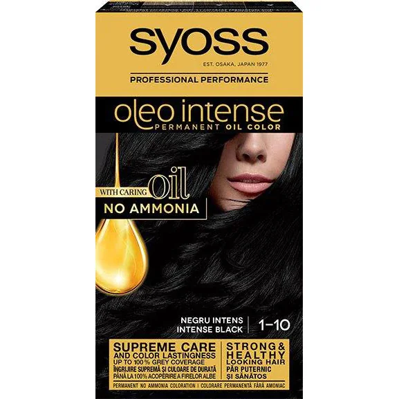 Vopsea de par permanenta fara amoniac Color Oleo Intense 1-10 Negru Intens, 115ml, Syoss