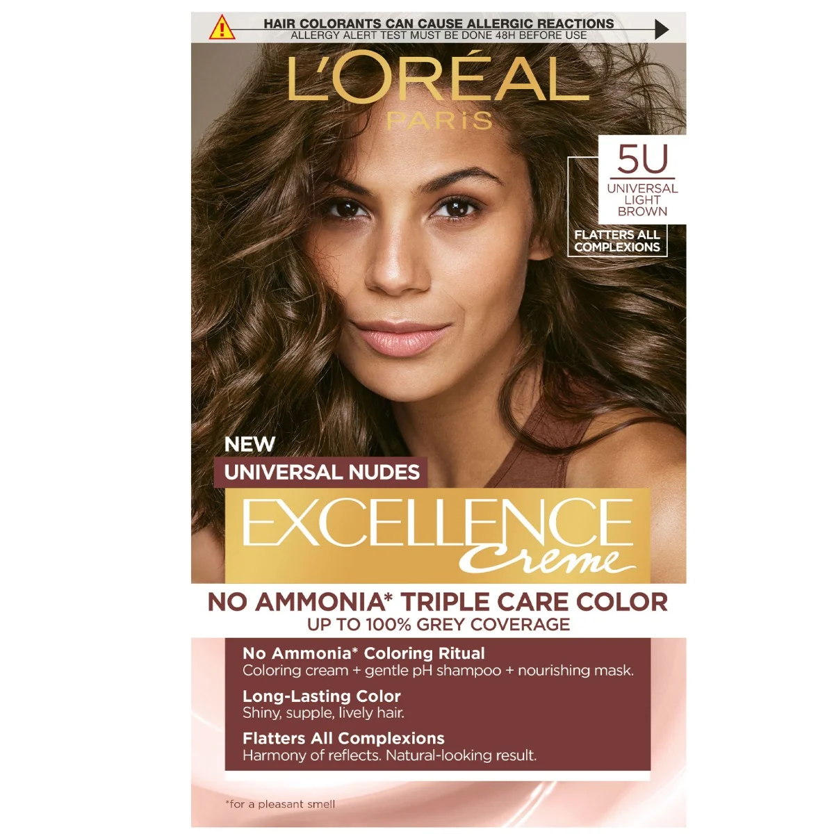 Vopsea de par permanenta fara amoniac Excellence Universal Nudes 5U Light Brown, 192ml, L'Oreal Paris 