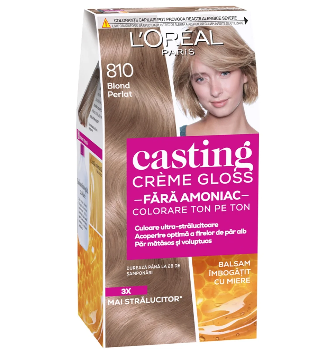 Vopsea de par semi-permanenta fara amoniac Casting Creme Gloss 810 Blond Perlat, 180ml, L'Oreal Paris 