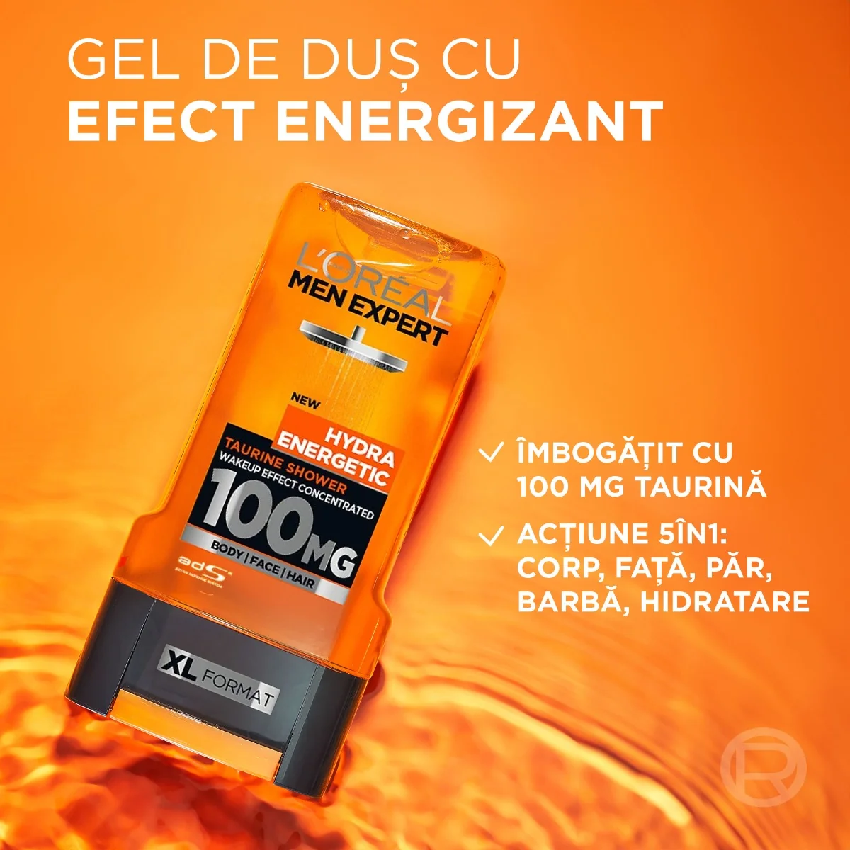 Gel de dus pentru corp, par si barba Hydra Energetic Men Expert, 300ml, L'Oreal Paris 