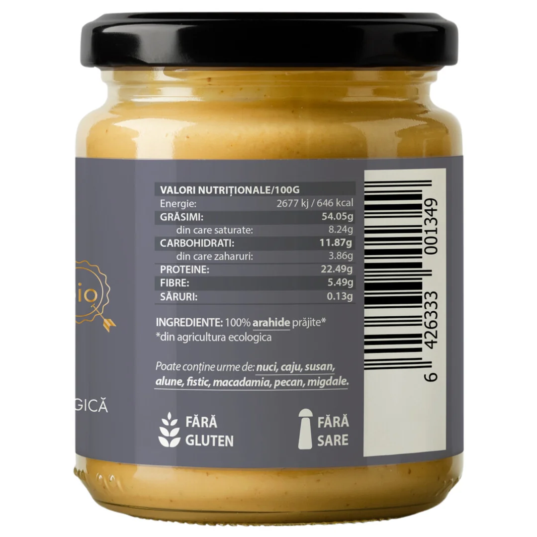 Crema de arahide crocante bio, 250g, Obio 