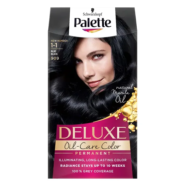 Vopsea de par permanent Palette Deluxe Oil-Care Color 909/1-1 Negru albastrui, 135ml, Schwarzkopf