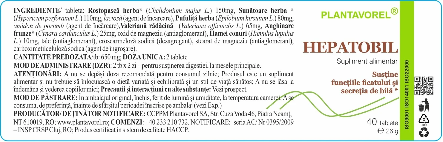 Hepatobil V, 40 tablete, Plantavorel