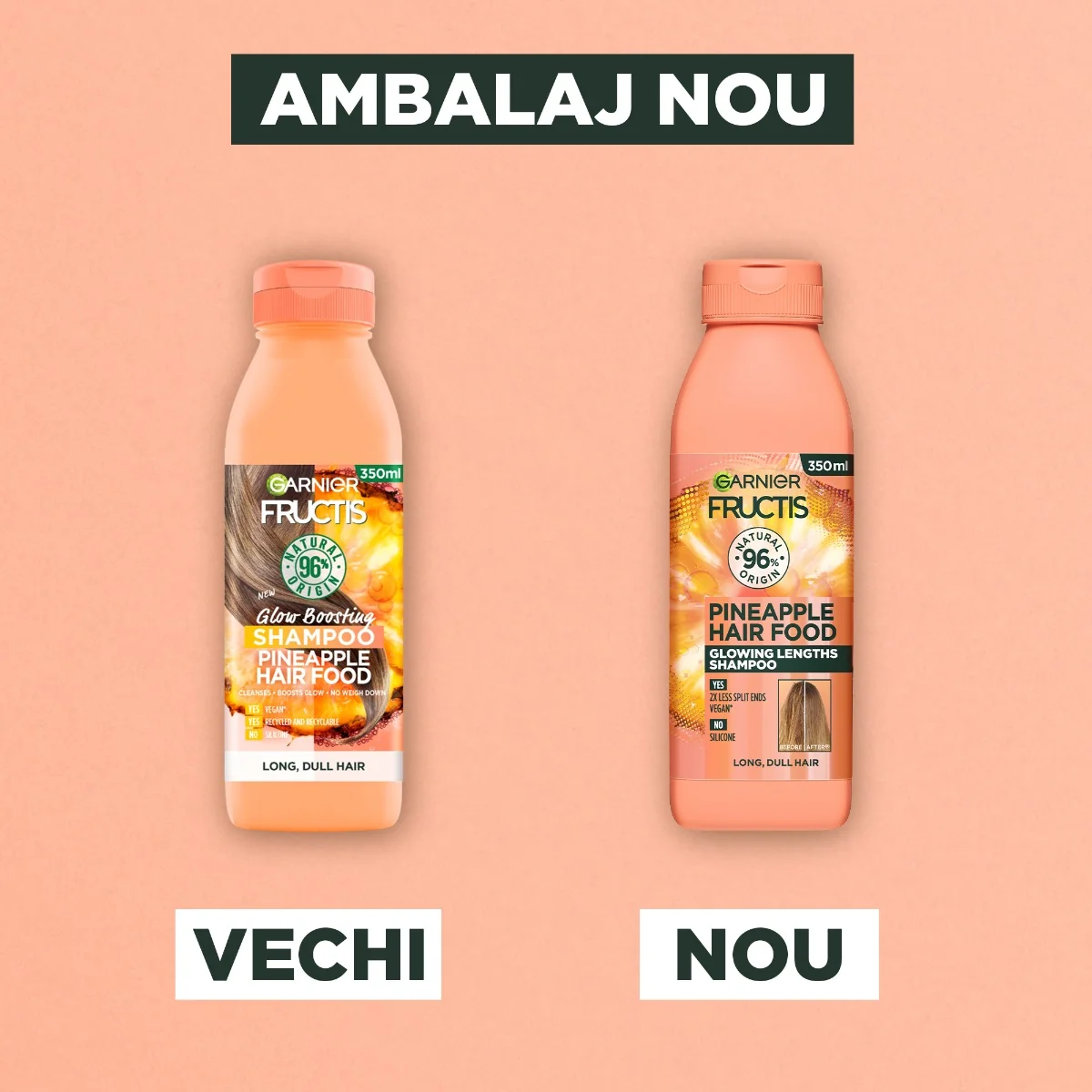 Sampon pentru stralucire si volum Hair Food Ananas, 350ml, Fructis 