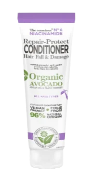 Balsam reparator contra caderii parului cu Niacinamida si Avocado Organic, 225ml, The conscious