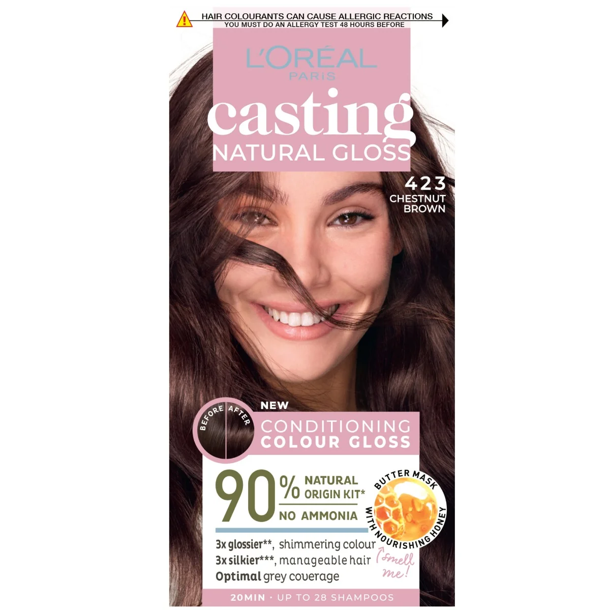 Vopsea de par semi-permanenta Casting Natural Gloss 423 Chestnut Brown, 180ml, L'Oreal Paris 