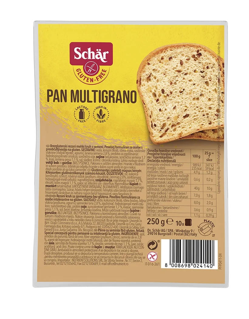 Paine feliata cu cereale fara gluten Pan Multigrano, 250g, Schar