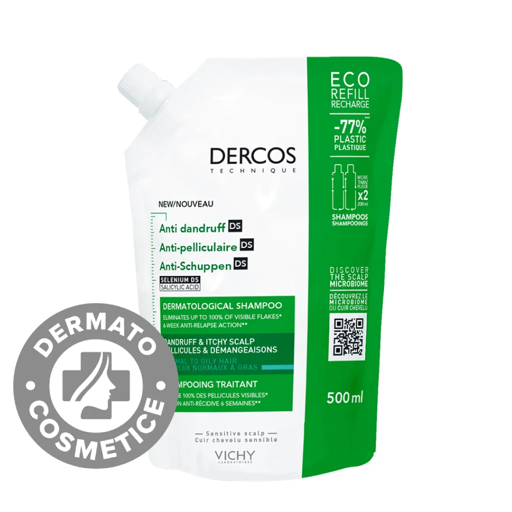 Rezerva sampon anti-matreata pentru par normal-gras Eco Dercos, 500ml, Vichy