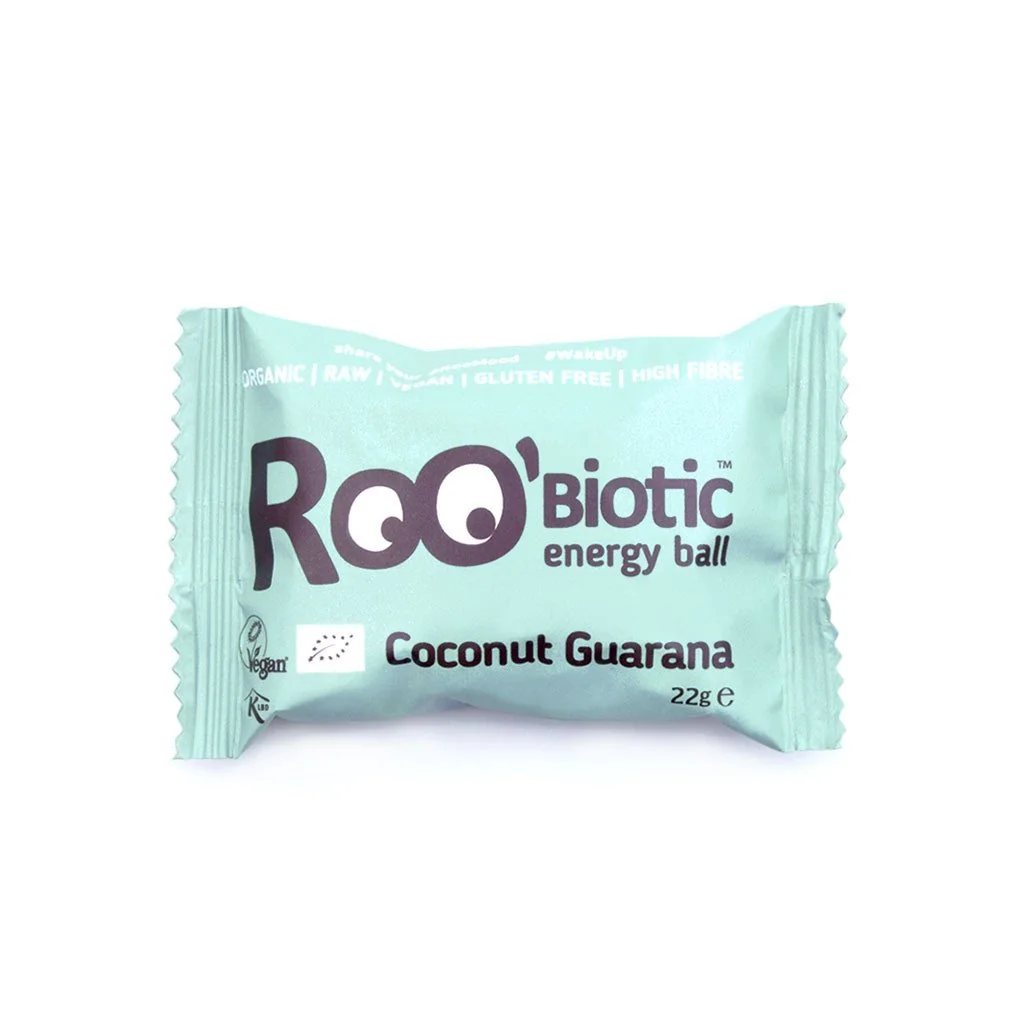 Baton bio cu cocos si guarana Roobiotic Energy Ball, 22g, Obio